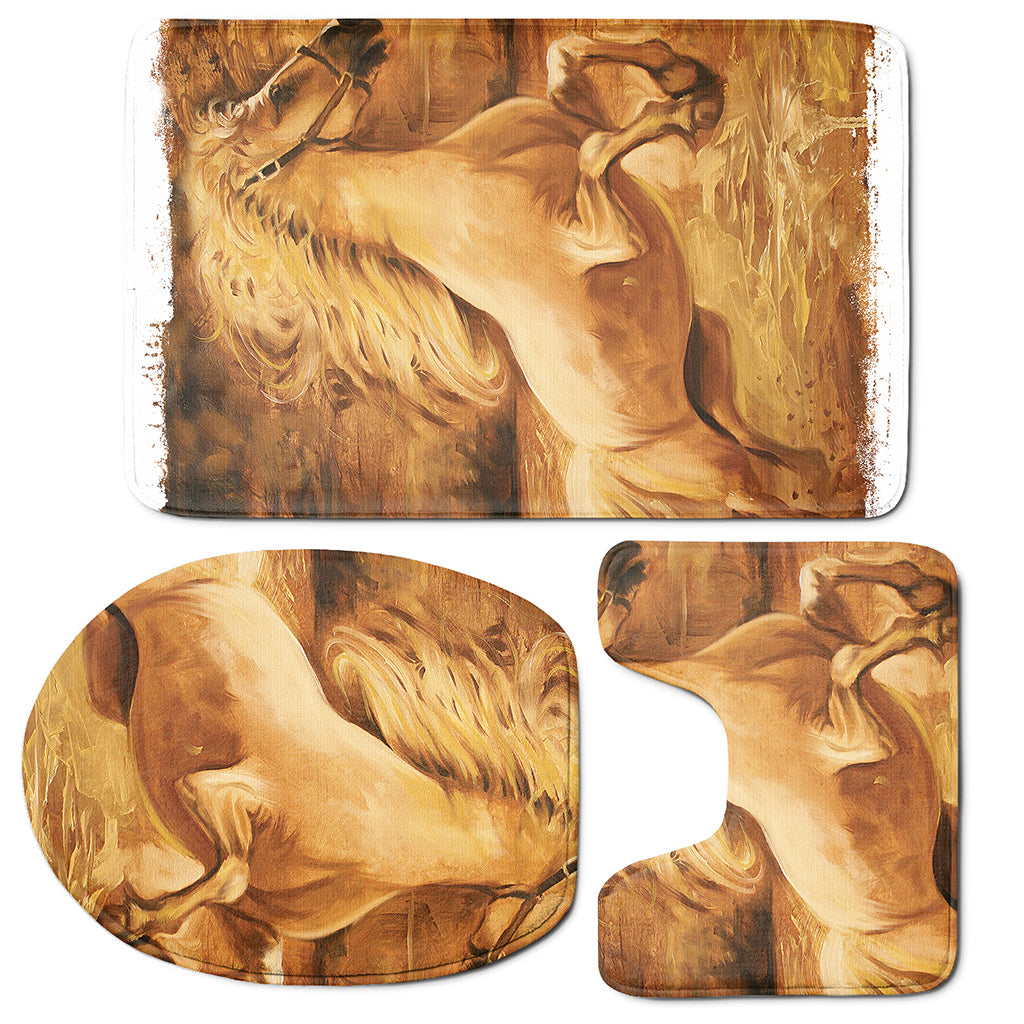 Vintage Horse Painting Print 3 Piece Bath Mat Set
