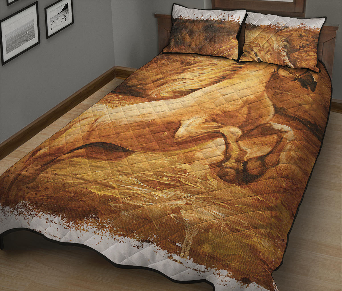 Vintage Horse Painting Print Quilt Bed Set