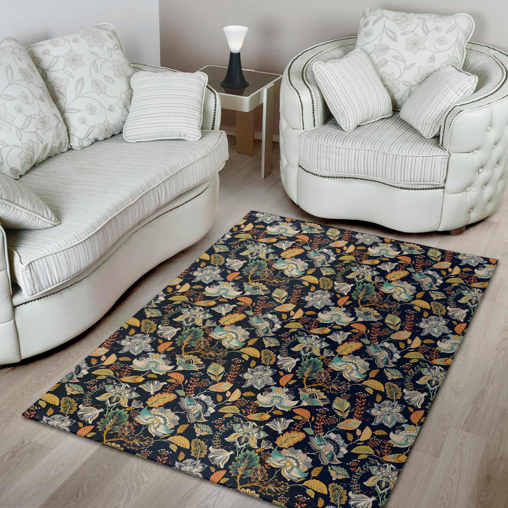 Vintage Indian Floral Pattern Print Area Rug