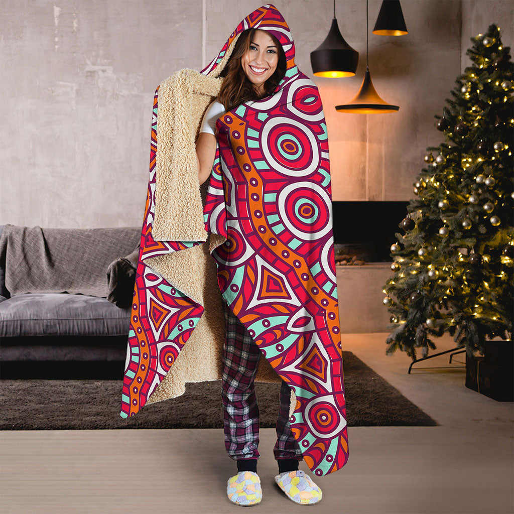 Vintage Indian Mandala Print Hooded Blanket