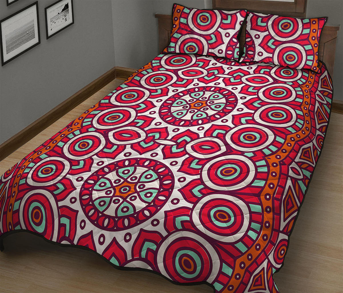 Vintage Indian Mandala Print Quilt Bed Set