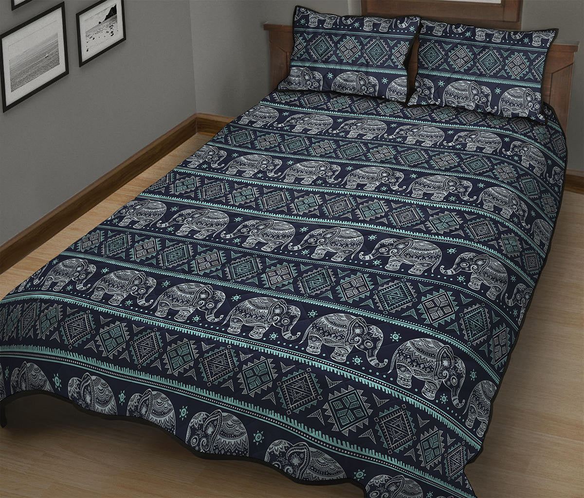 Vintage Indian Tribal Pattern Print Quilt Bed Set