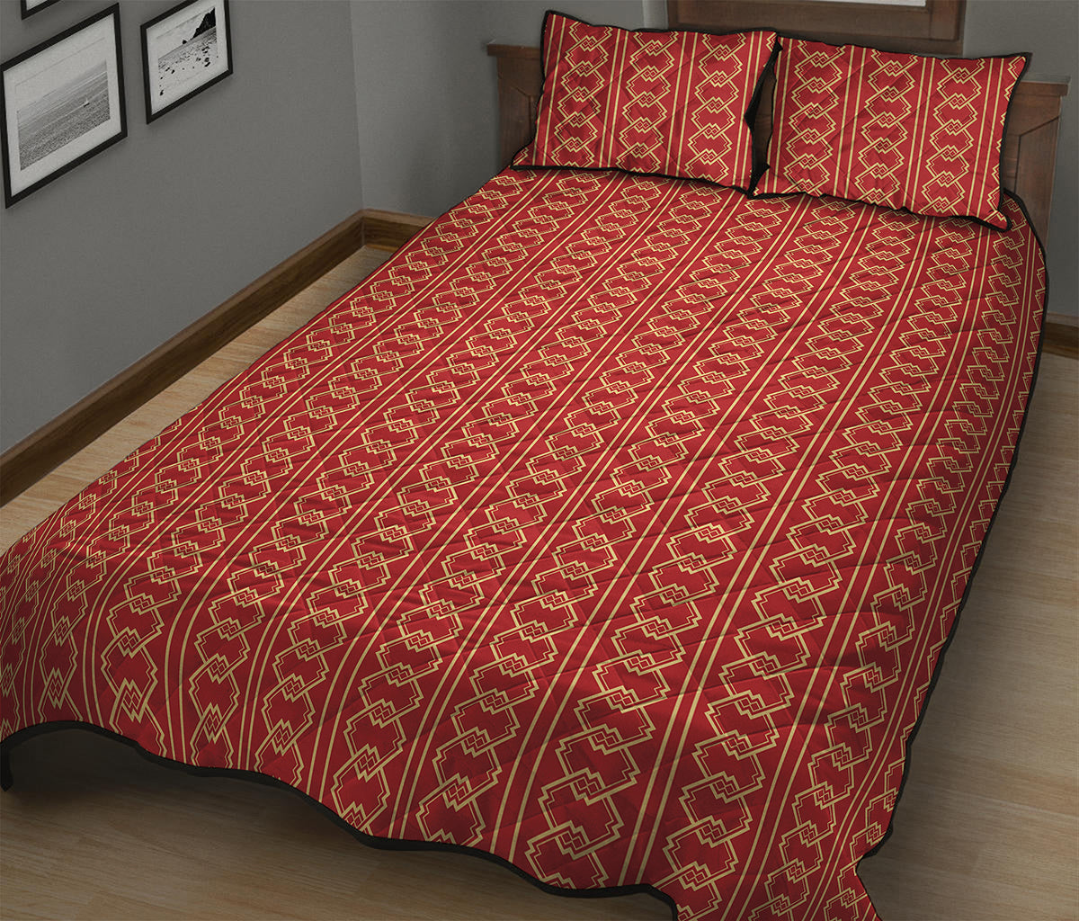 Vintage Japanese Pattern Print Quilt Bed Set