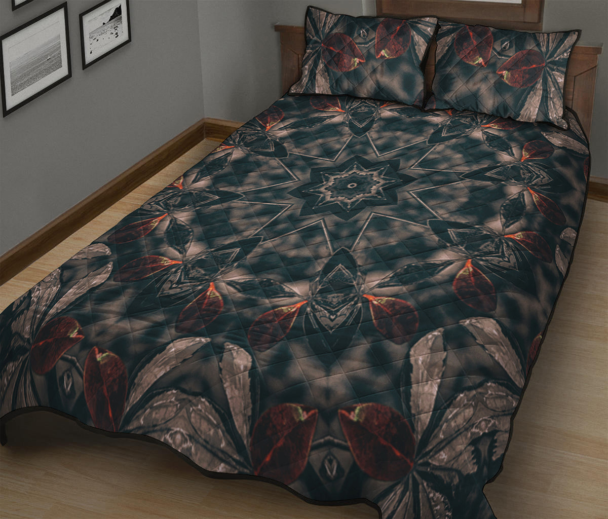Vintage Kaleidoscope Print Quilt Bed Set