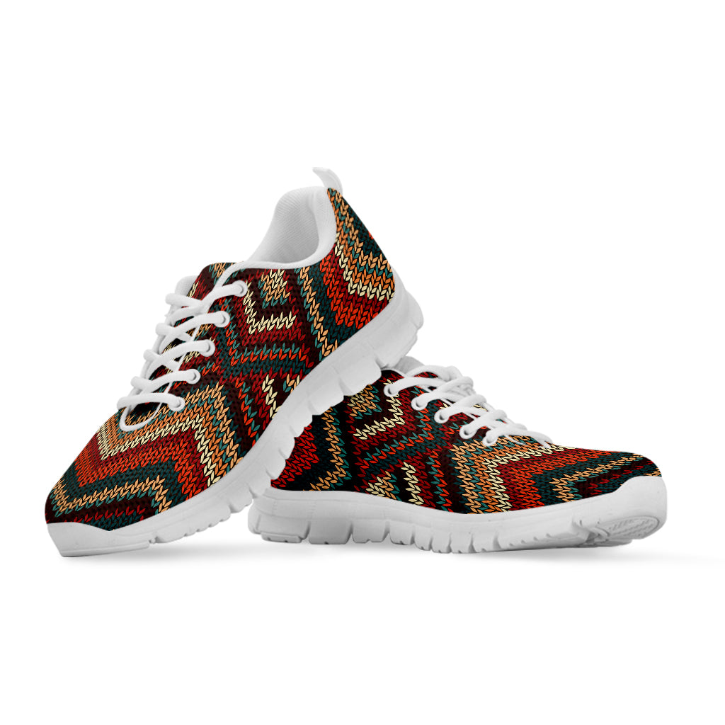 Vintage Knitted Pattern Print White Sneakers