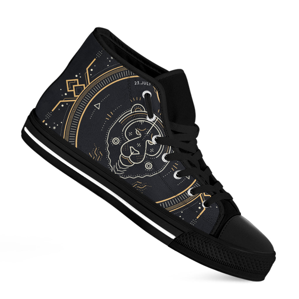 Vintage Leo Zodiac Sign Print Black High Top Shoes