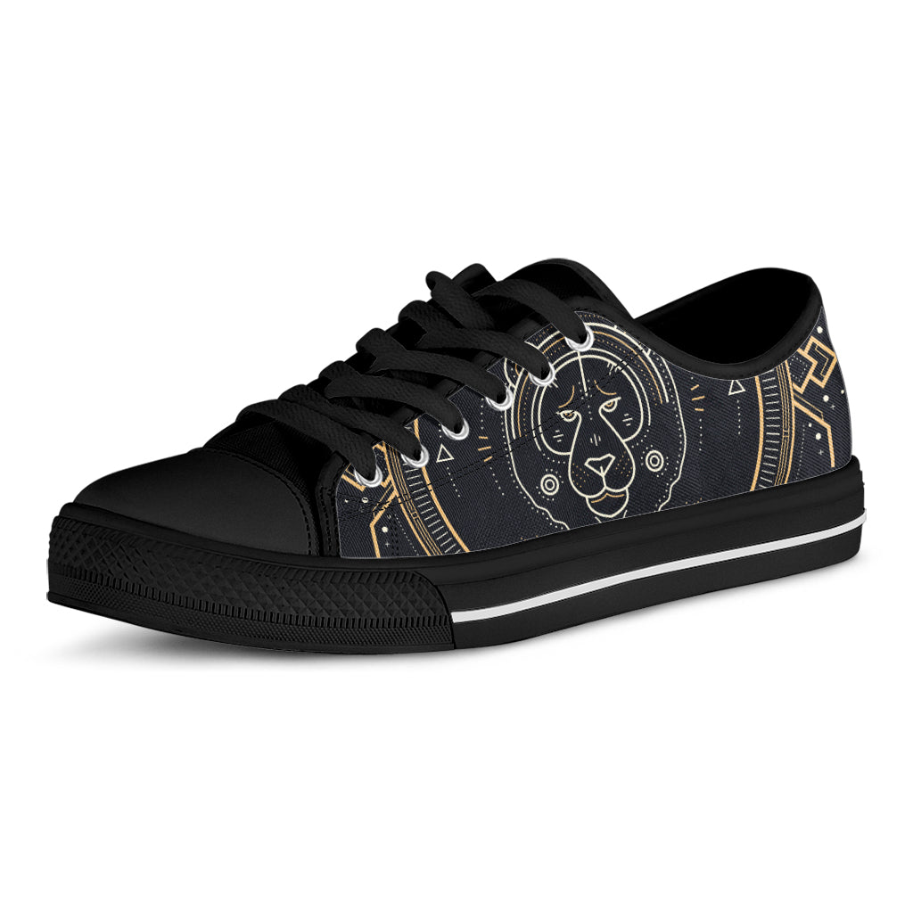 Vintage Leo Zodiac Sign Print Black Low Top Shoes