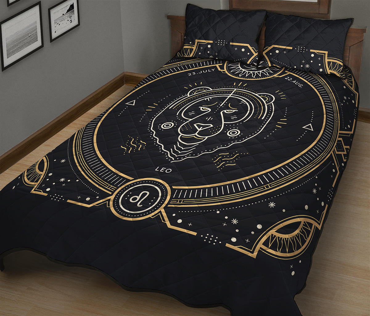Vintage Leo Zodiac Sign Print Quilt Bed Set
