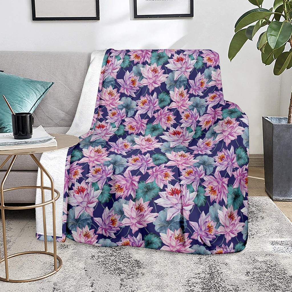 Vintage Lotus Flower Print Blanket