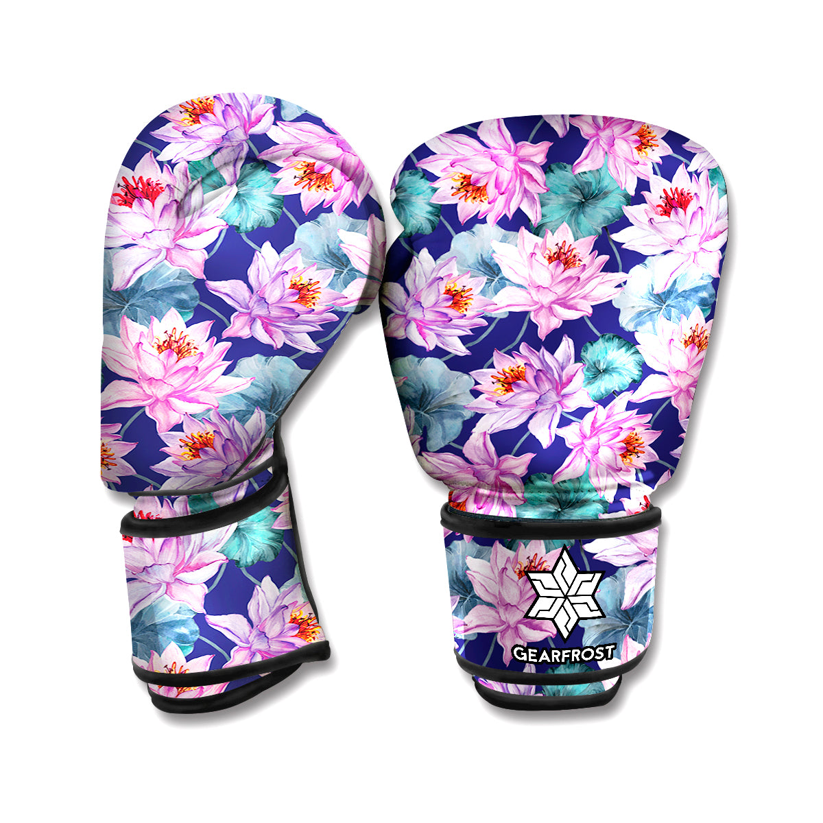 Vintage Lotus Flower Print Boxing Gloves
