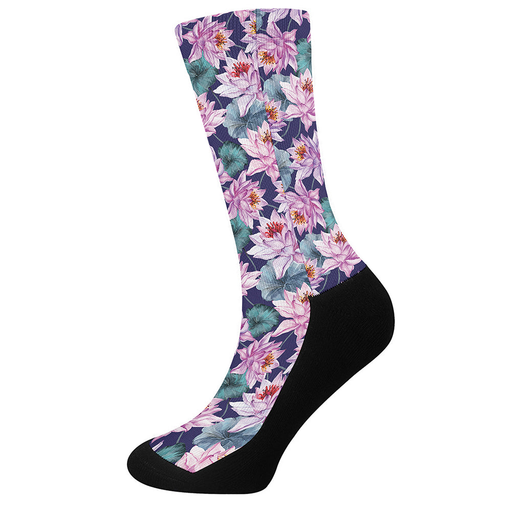 Vintage Lotus Flower Print Crew Socks