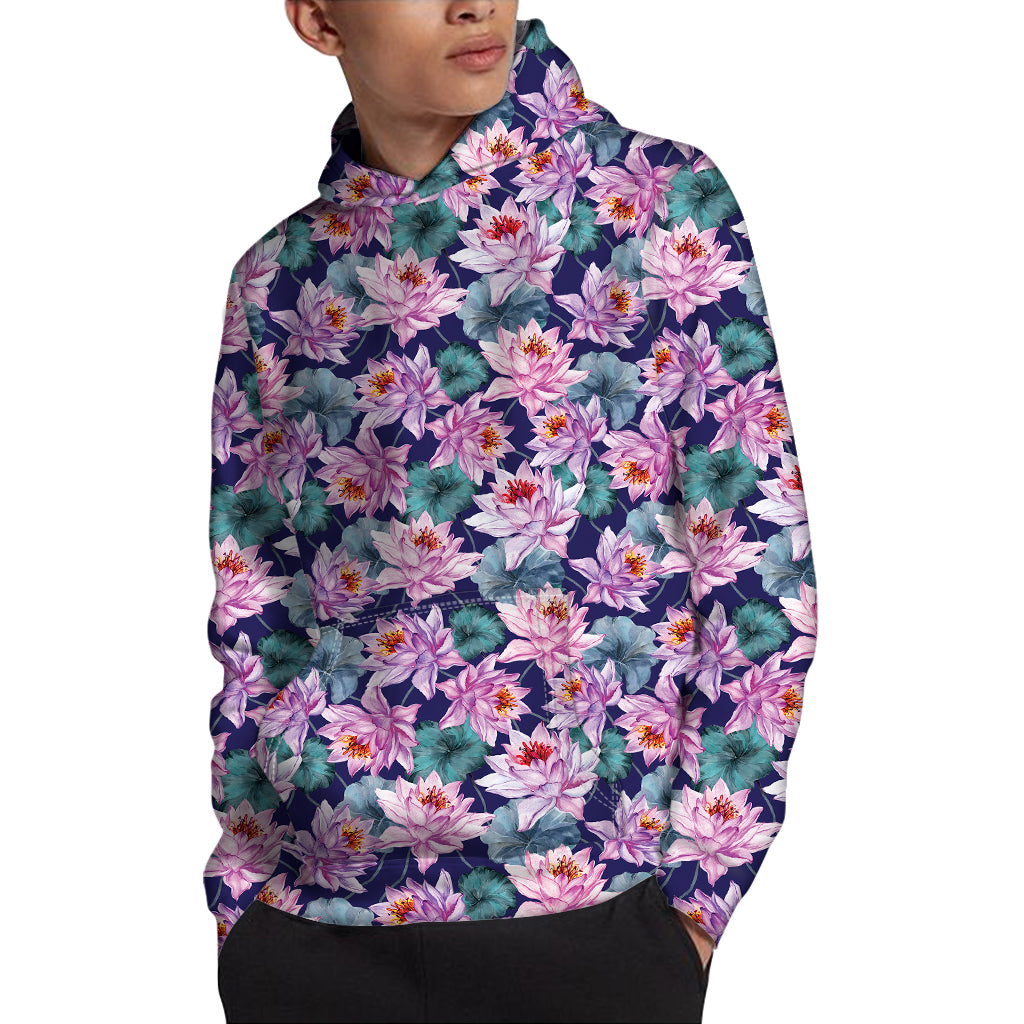 Vintage Lotus Flower Print Pullover Hoodie
