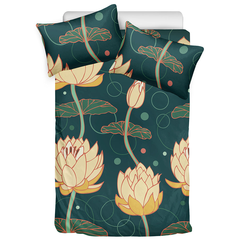 Vintage Lotus Pattern Print Duvet Cover Bedding Set