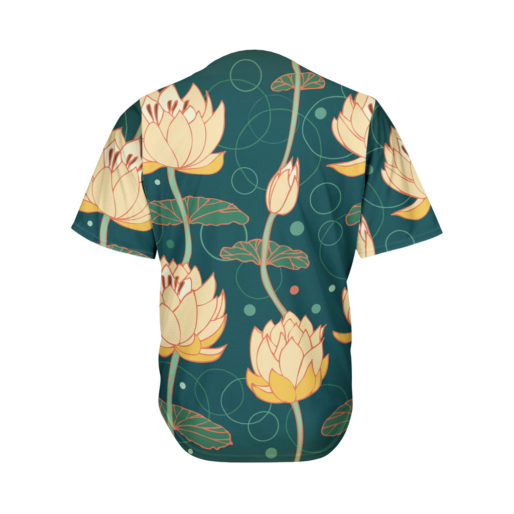 Vintage Lotus Pattern Print Men's Baseball Jersey