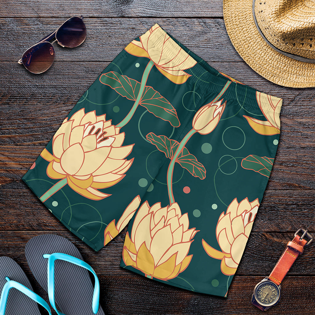 Vintage Lotus Pattern Print Men's Shorts