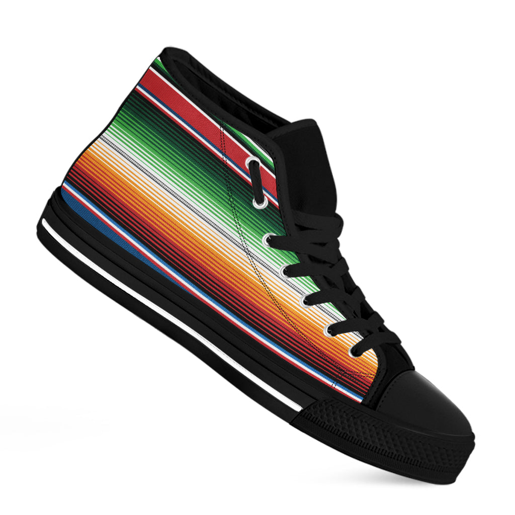 Vintage Mexican Blanket Pattern Print Black High Top Shoes