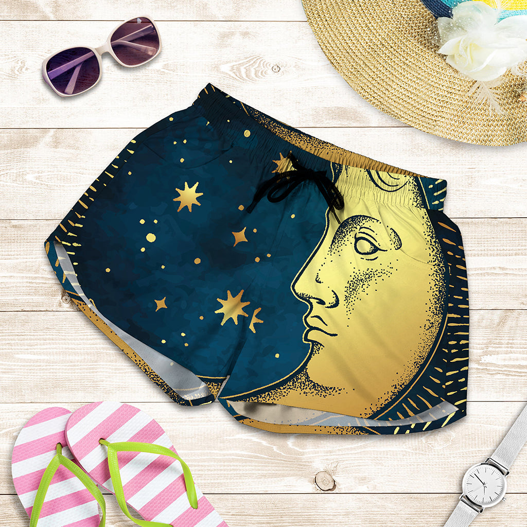 Vintage Moon And Sun Print Women's Shorts