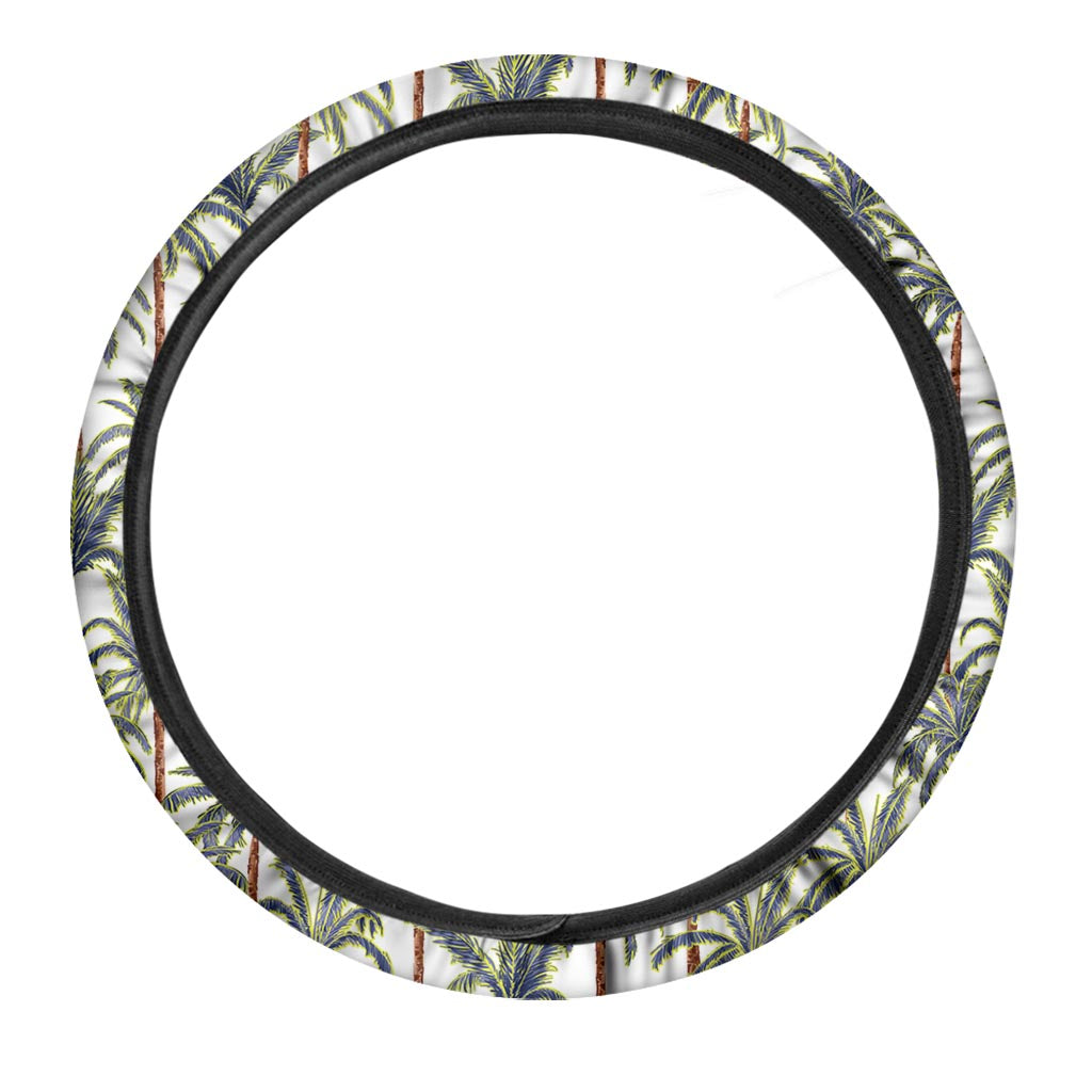 Vintage Palm Tree Beach Pattern Print Car Steering Wheel Cover