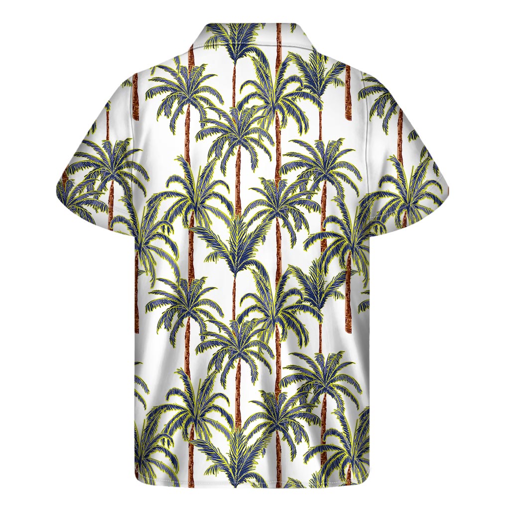 Vintage Palm Tree Beach Pattern Print Men's Short Sleeve Shirt