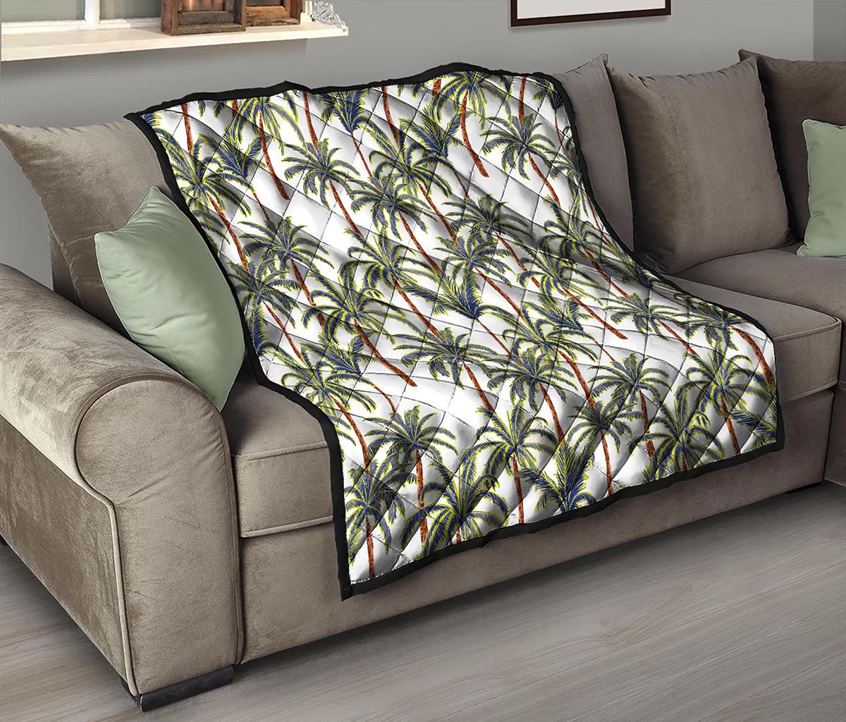 Vintage Palm Tree Beach Pattern Print Quilt