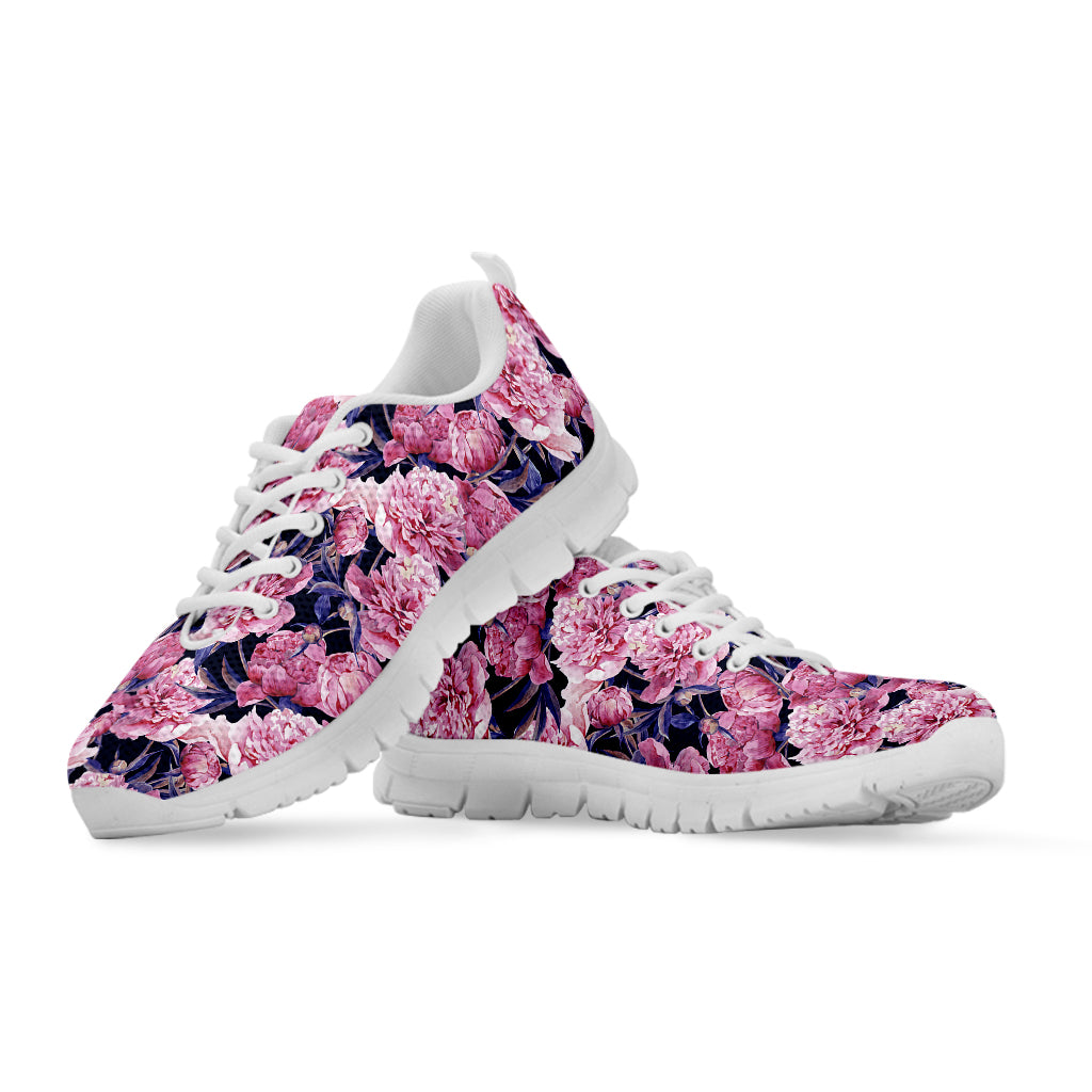 Vintage Pink Peony Floral Print White Sneakers