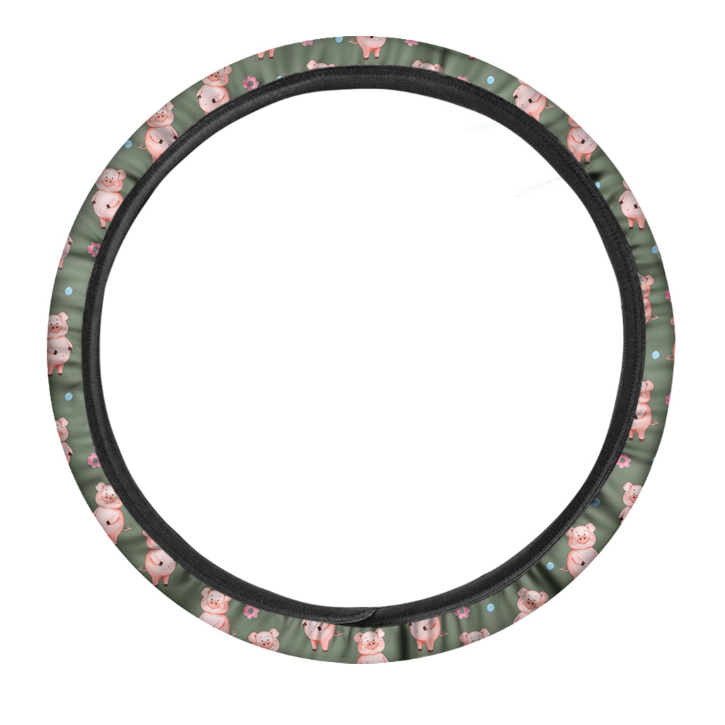 Vintage Pink Pig Pattern Print Car Steering Wheel Cover