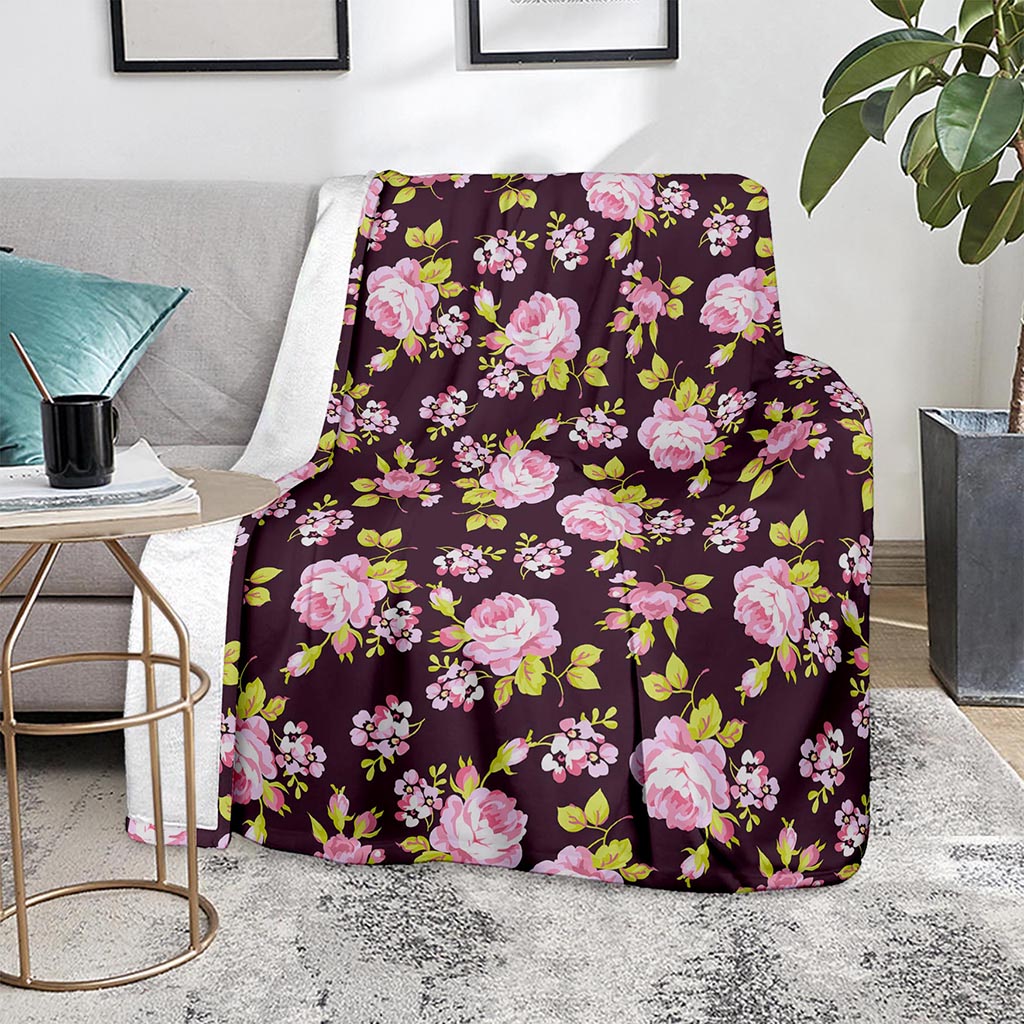 Vintage Pink Rose Floral Pattern Print Blanket