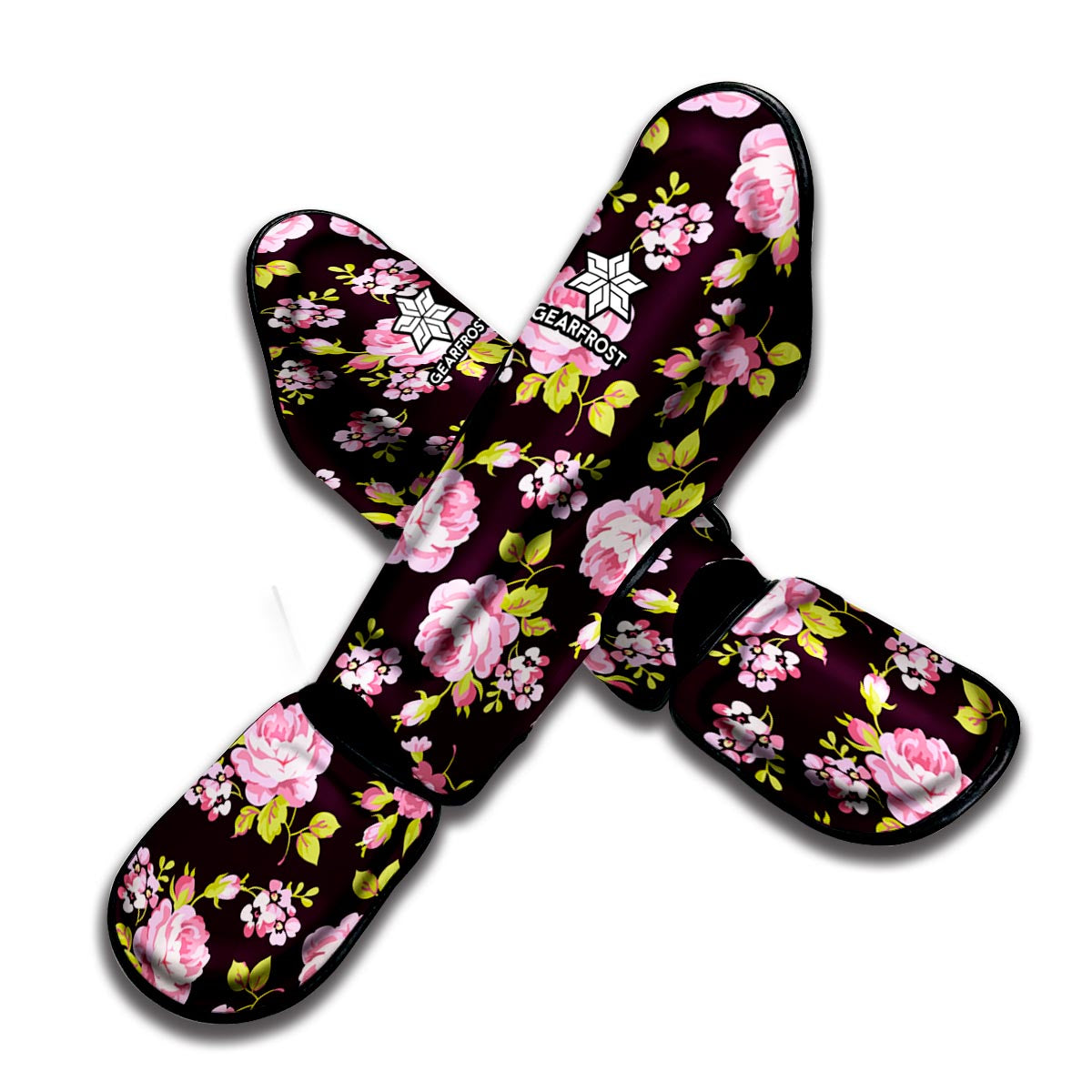 Vintage Pink Rose Floral Pattern Print Muay Thai Shin Guard