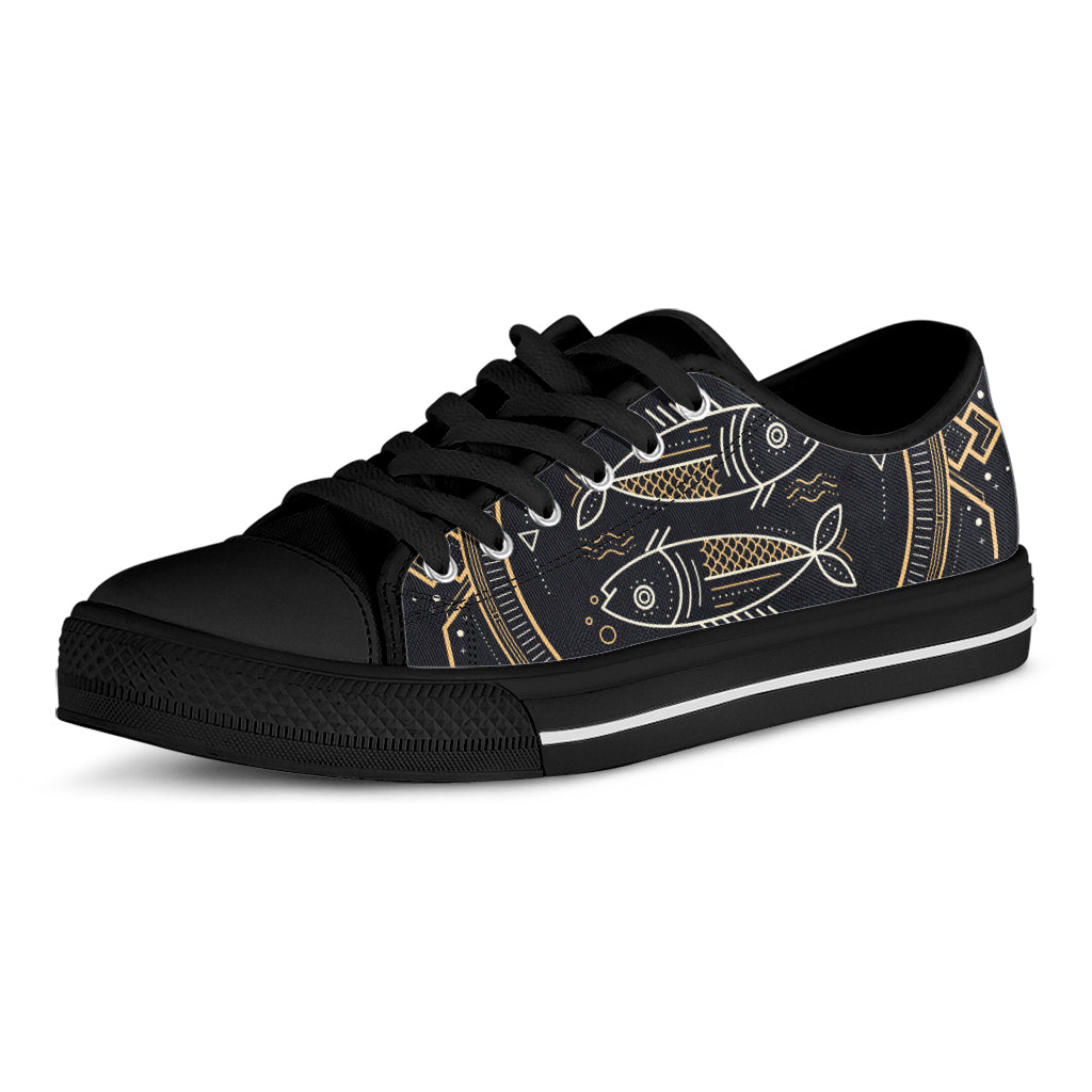 Vintage Pisces Zodiac Sign Print Black Low Top Shoes