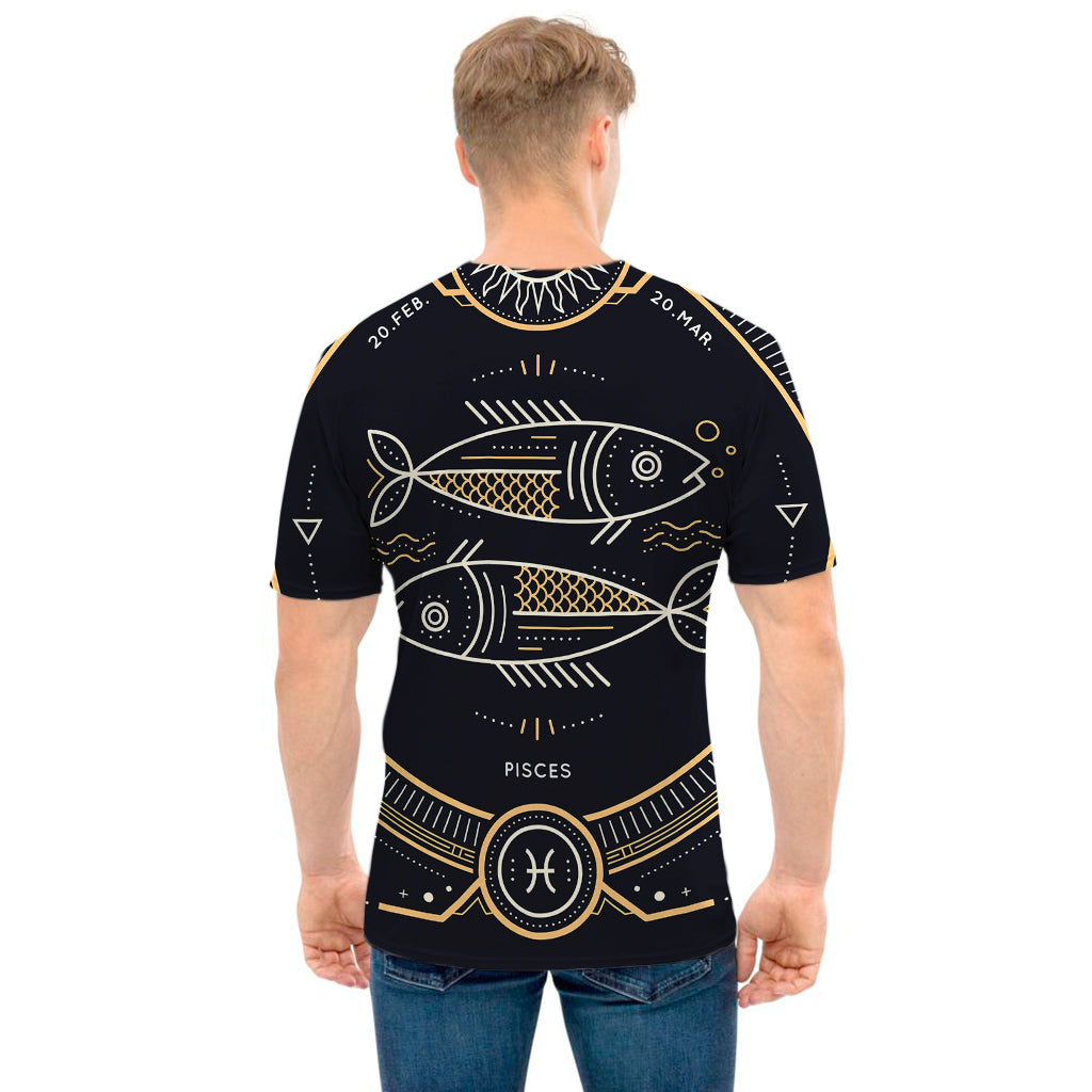 Vintage Pisces Zodiac Sign Print Men's T-Shirt