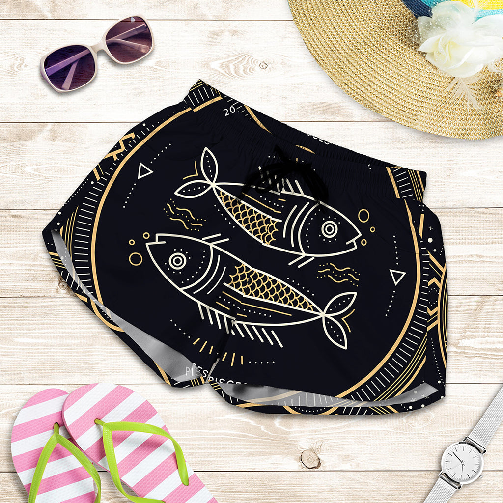 Vintage Pisces Zodiac Sign Print Women's Shorts