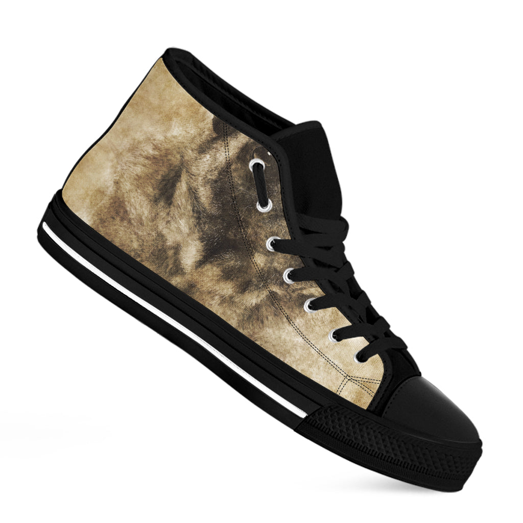 Vintage Pug Portrait Print Black High Top Shoes