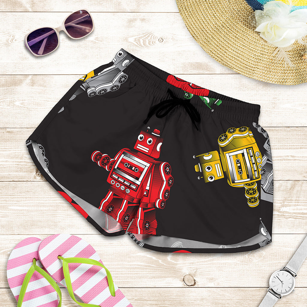 Vintage Robot Pattern Print Women's Shorts
