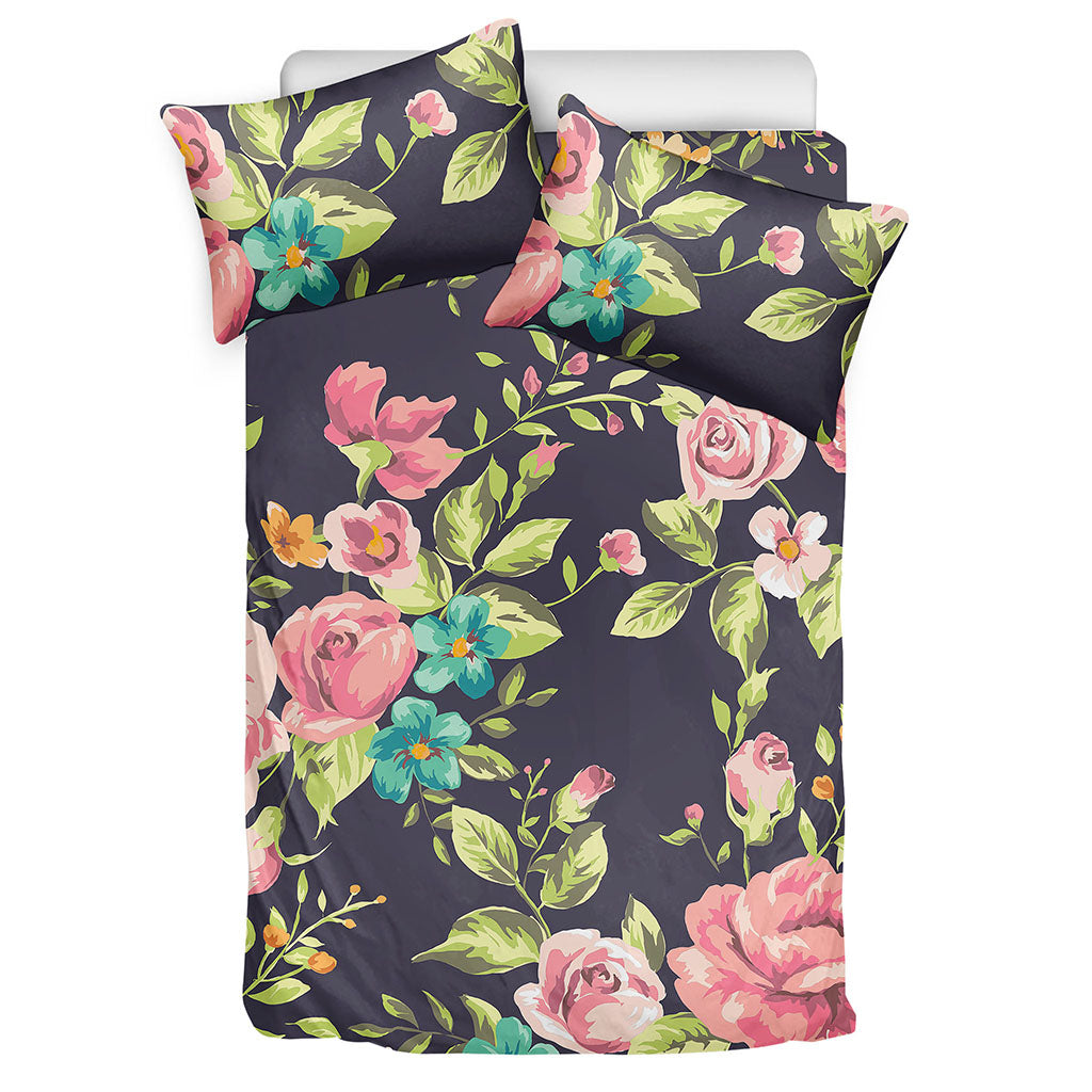 Vintage Rose Floral Flower Pattern Print Duvet Cover Bedding Set