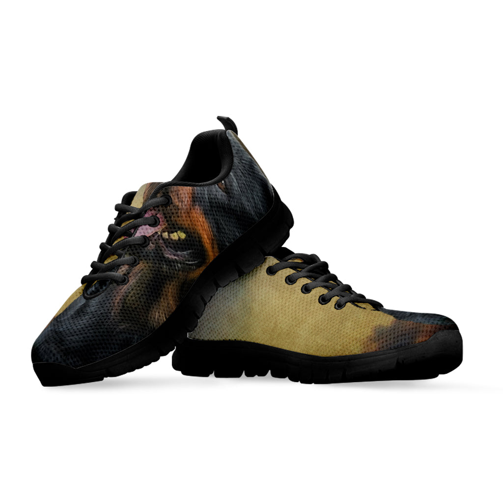 Vintage Rottweiler Portrait Print Black Sneakers