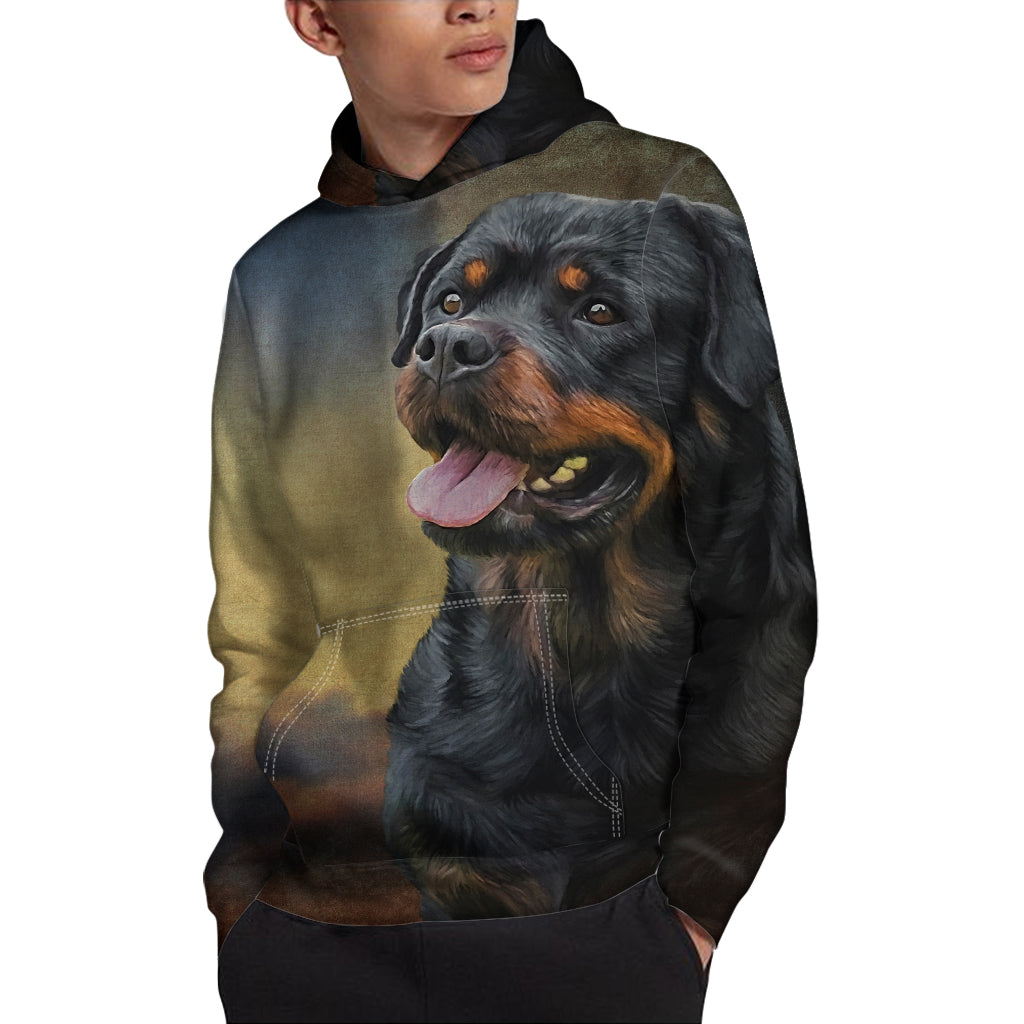 Vintage Rottweiler Portrait Print Pullover Hoodie