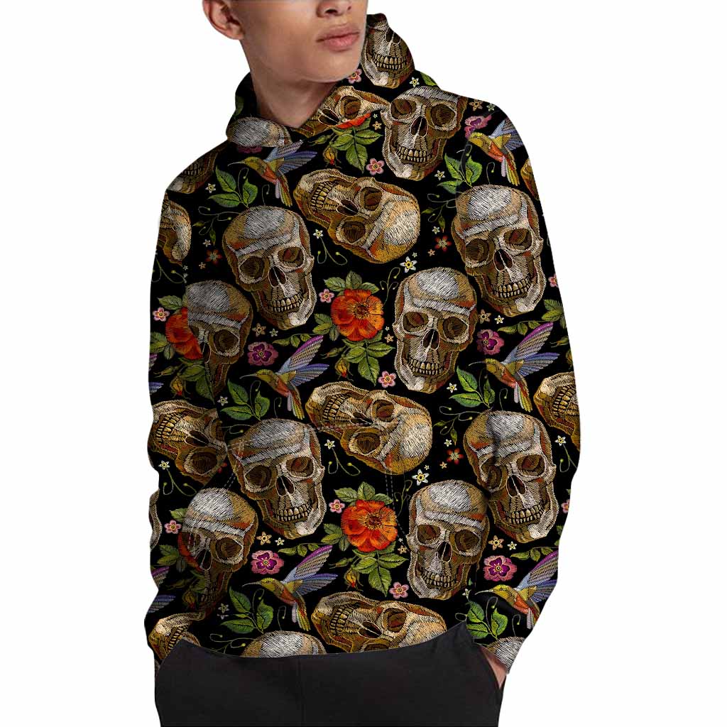 Vintage Skull Pattern Print Pullover Hoodie
