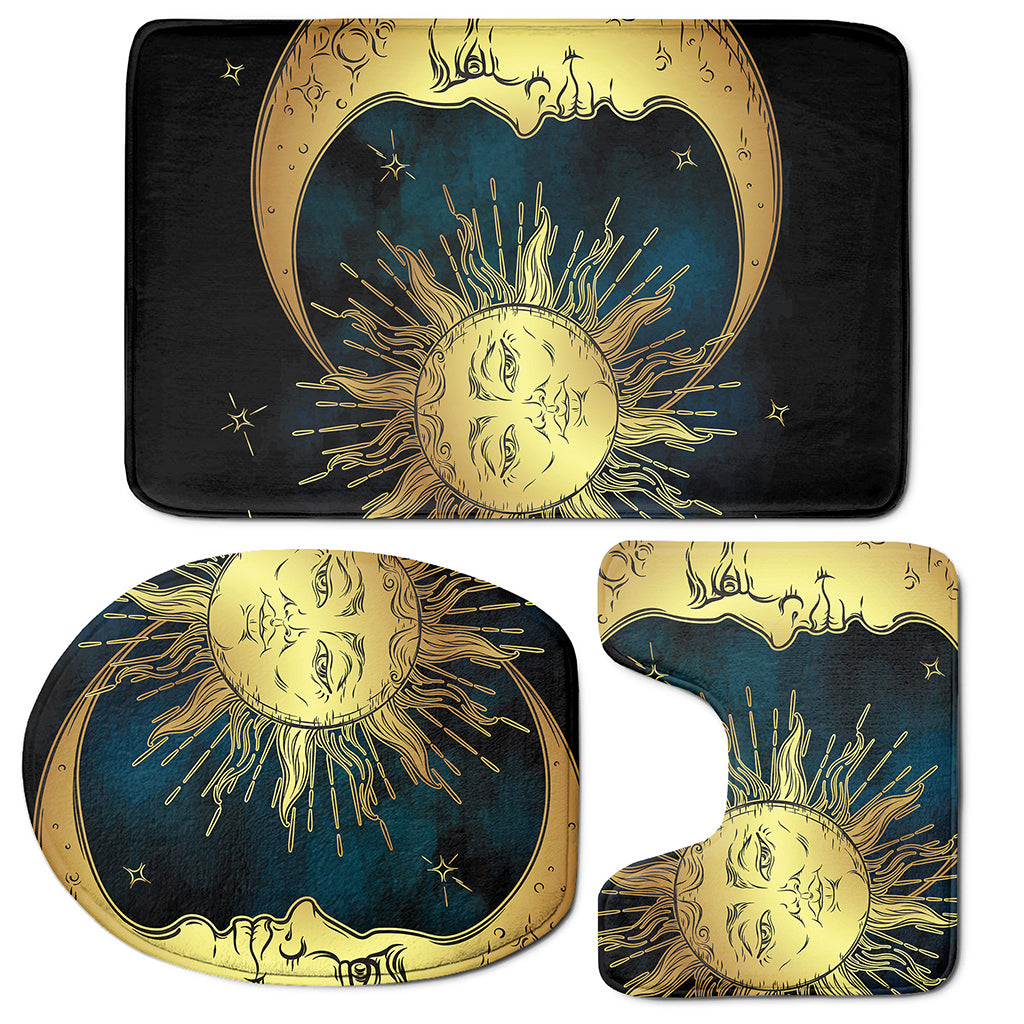 Vintage Sun And Moon Print 3 Piece Bath Mat Set