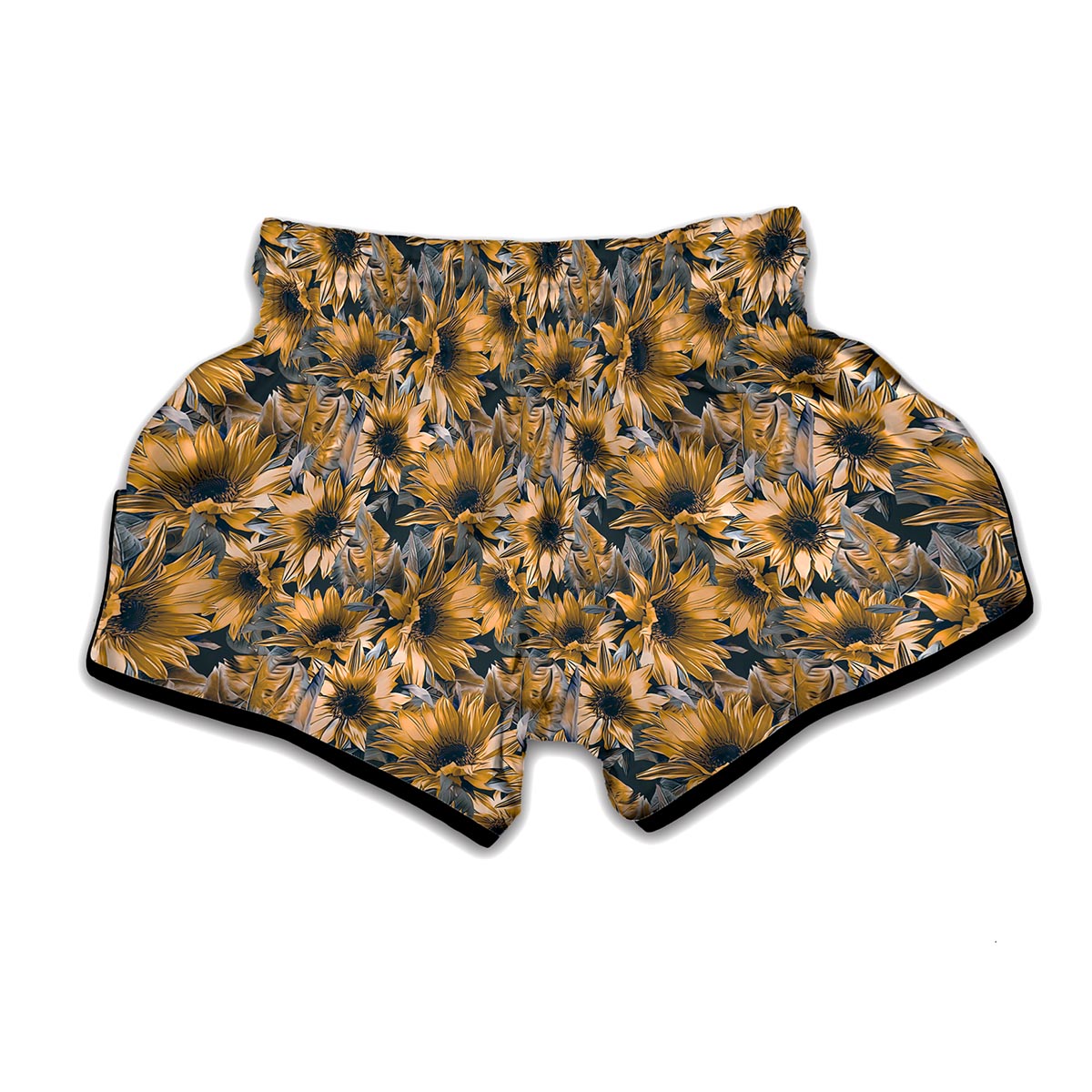 Vintage Sunflower Pattern Print Muay Thai Boxing Shorts