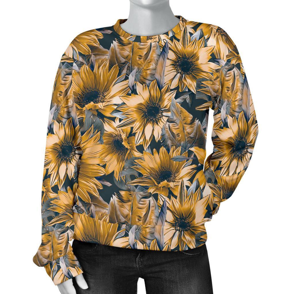 Vintage Sunflower Pattern Print Women's Crewneck Sweatshirt GearFrost