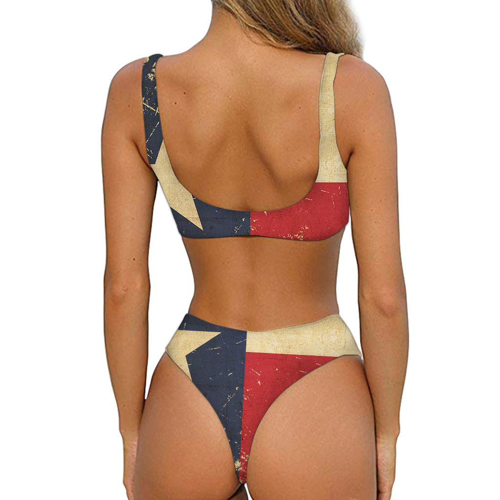 Vintage Texas Flag Print Front Bow Tie Bikini
