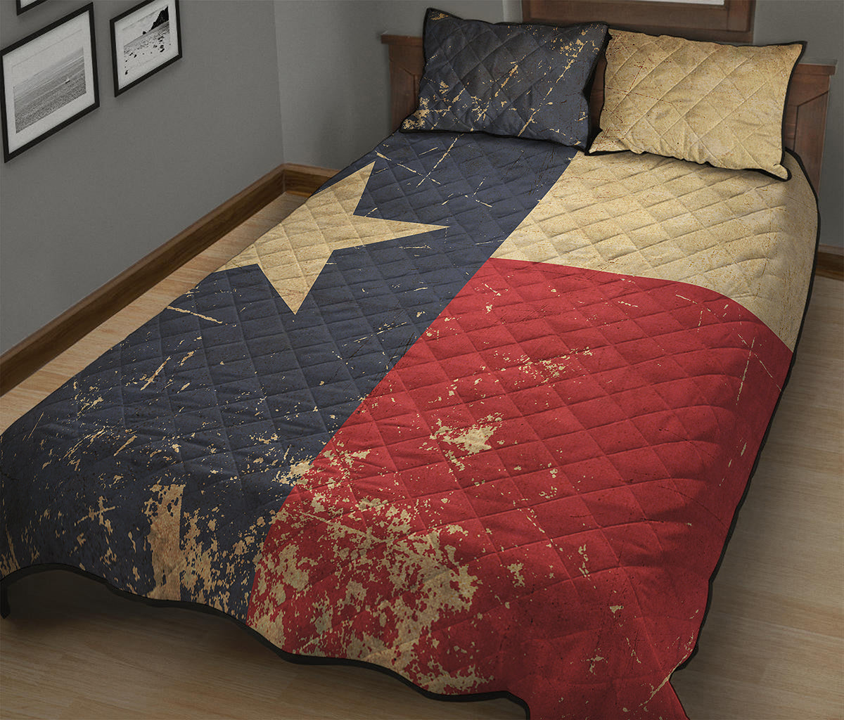 Vintage Texas Flag Print Quilt Bed Set