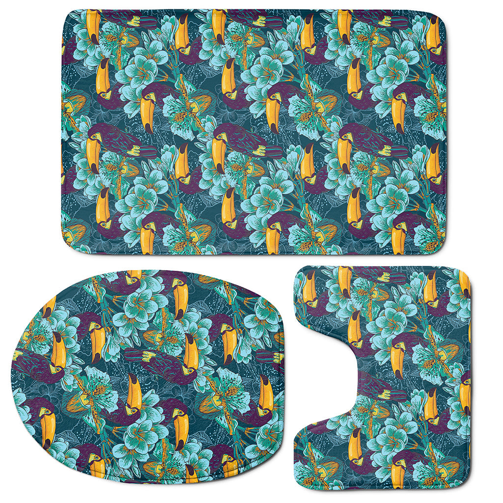 Vintage Toucan Pattern Print 3 Piece Bath Mat Set