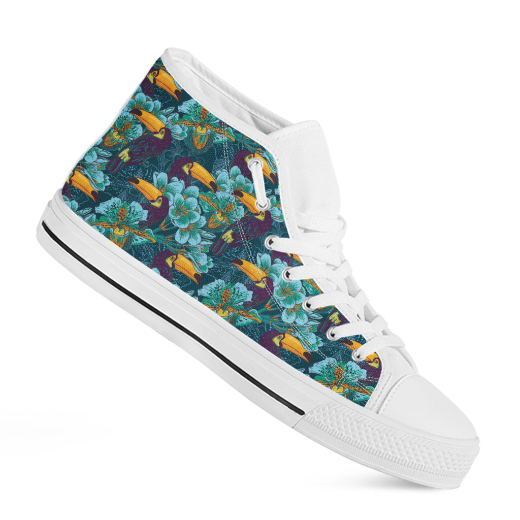 Vintage Toucan Pattern Print White High Top Shoes