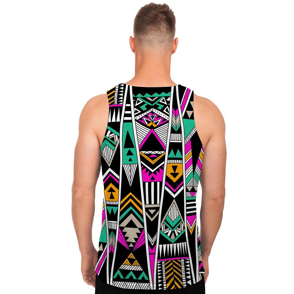 Vintage Tribal Aztec Pattern Print Men's Tank Top