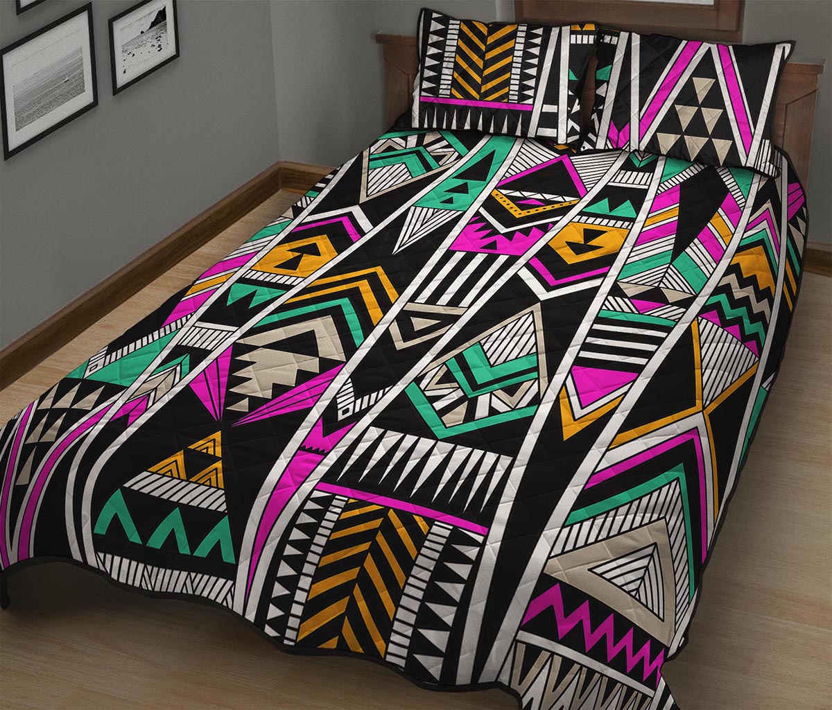 Vintage Tribal Aztec Pattern Print Quilt Bed Set