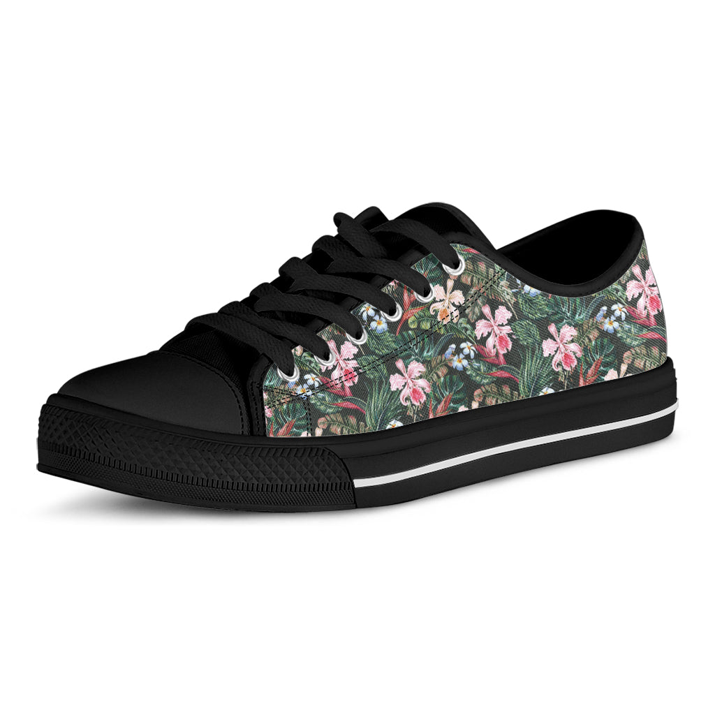 Vintage Tropical Exotic Hawaiian Print Black Low Top Shoes