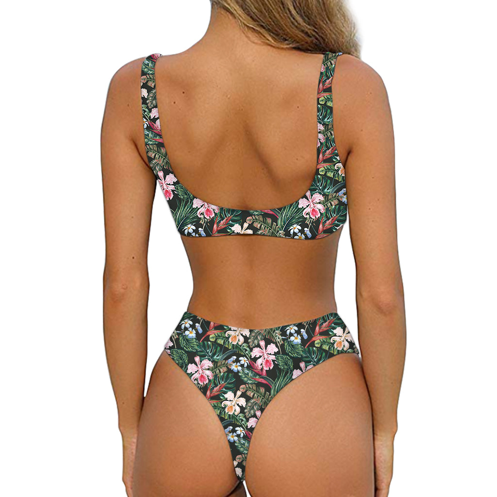 Vintage Tropical Exotic Hawaiian Print Front Bow Tie Bikini