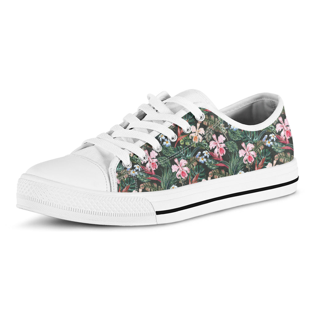 Vintage Tropical Exotic Hawaiian Print White Low Top Shoes