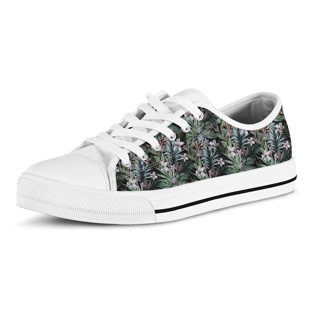 Vintage Tropical Floral Print White Low Top Shoes